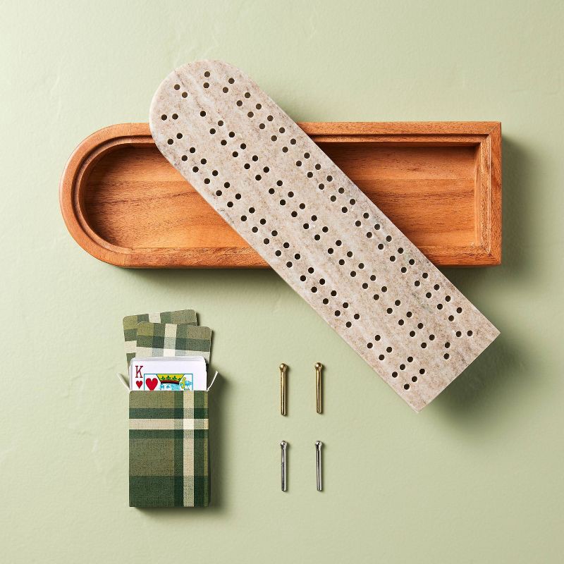 slide 1 of 4, Hearth & Hand with Magnolia Marble and Wood Cribbage Board - Hearth & Hand™ with Magnolia, 1 ct