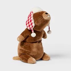 Holiday Beaver with Gingham Hat Weighted Plush Kids' Throw Pillow - Pillowfort™