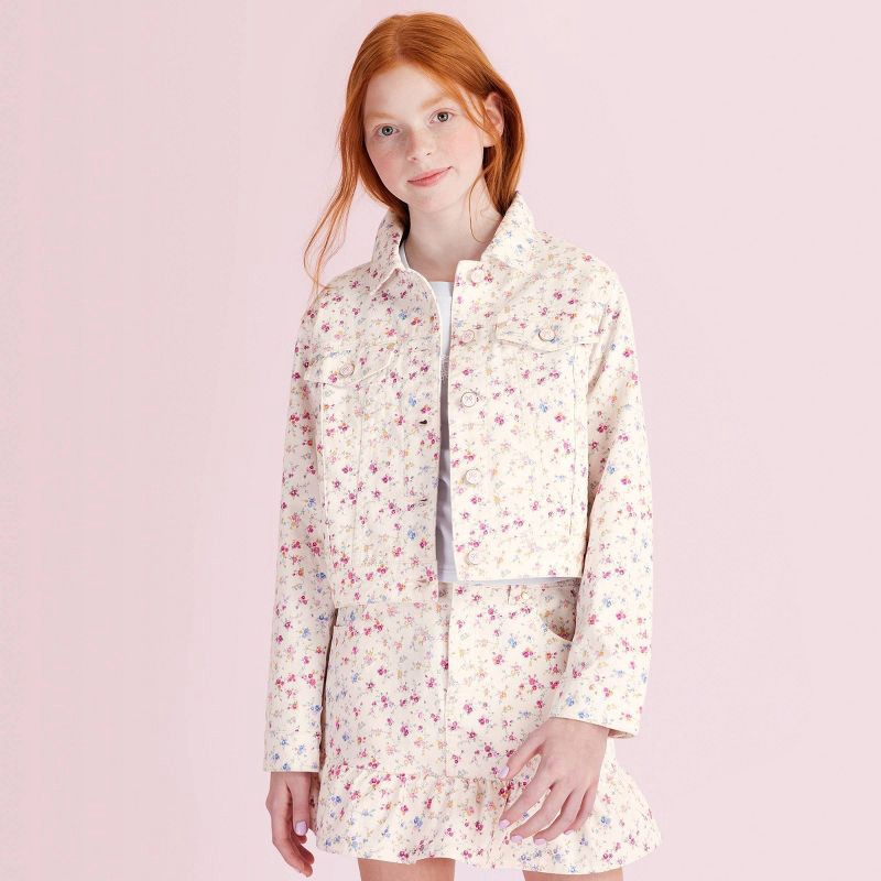 slide 1 of 5, Girls' Grace Sunrise Patchwork Denim Jacket - LoveShackFancy x Target Cream M, 1 ct