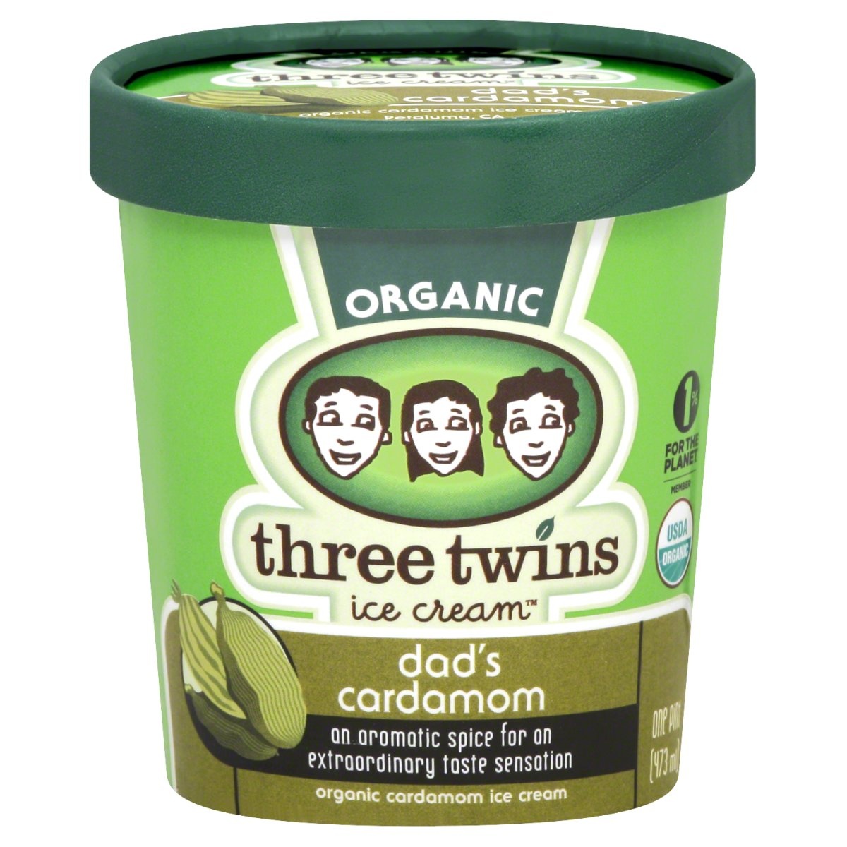 slide 1 of 1, Three Twins Dad's Cardamom ice cream, 16 fl oz