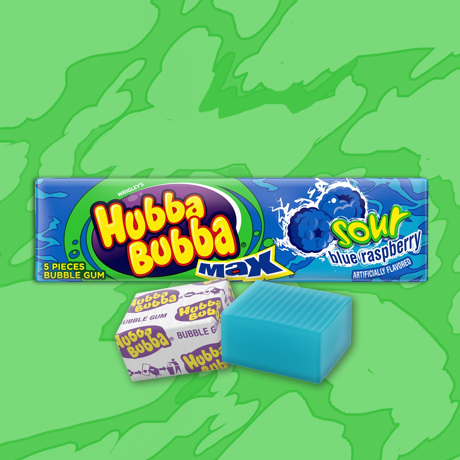 slide 3 of 5, Hubba Bubba Sour Blue Raspberry Chewing Gum, Bubble Gum Single Size, 5ct, 5 pc