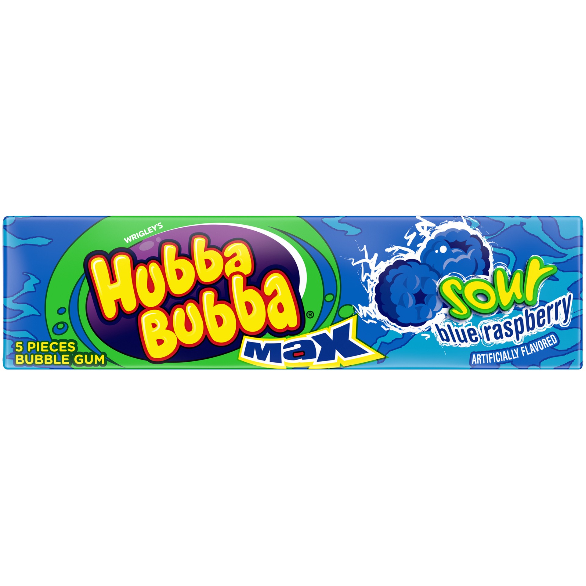 slide 1 of 5, Hubba Bubba Sour Blue Raspberry Chewing Gum, Bubble Gum Single Size, 5ct, 5 pc