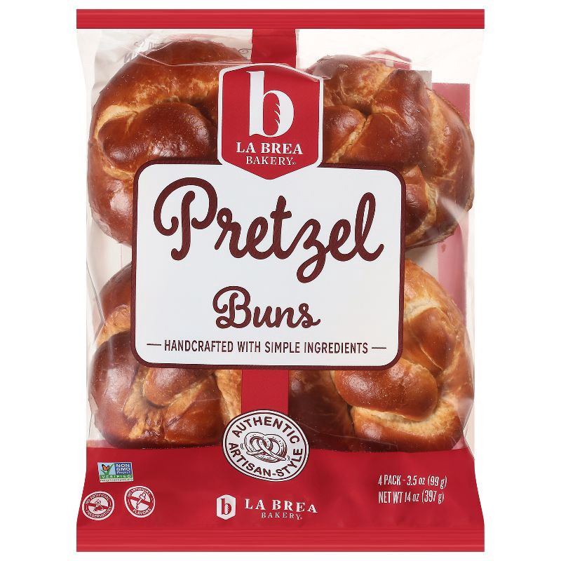 slide 1 of 3, La Brea Bakery Pretzel Hamburger Buns - 14oz, 14 oz