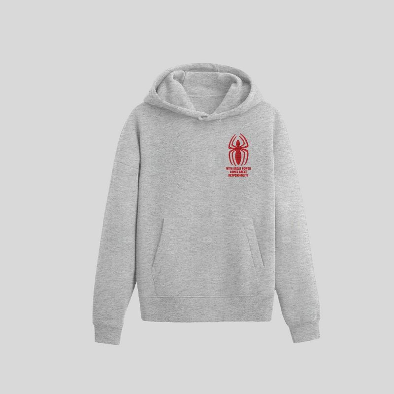 slide 1 of 4, Men's Spider-Man "With Great Power" Hooded Pullover Sweatshirt - Heathered Gray L, 1 ct