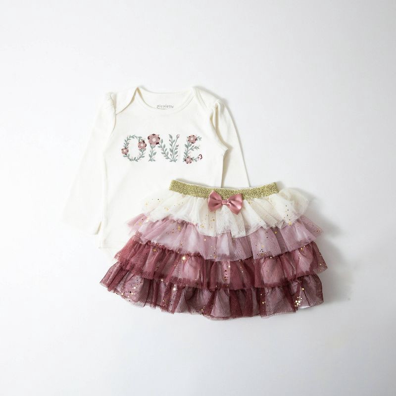 slide 1 of 8, Picolette by Olivia Culpo Baby Girls' 2pc First Birthday tutu Set - Ivory/pink 9M, 2 ct