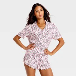 Women's Pointelle Notch Collar Shirt and Shorts Pajama Set - Wild Fable™ Cream Floral M
