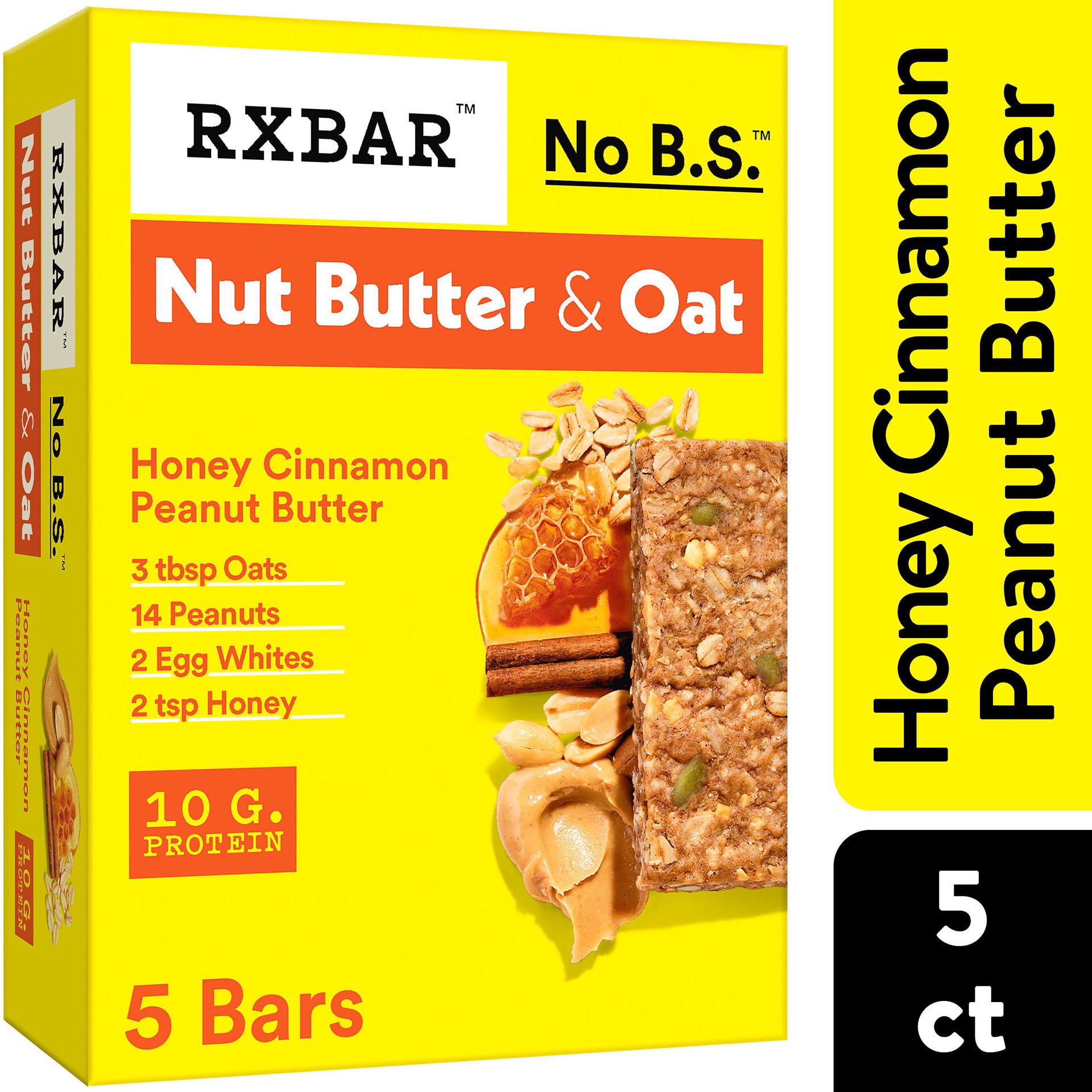 slide 1 of 17, RXBAR Nut Butter and Oat Protein Bars, Protein Snacks, Snack Bars, Honey Cinnamon Peanut Butter, 9.7oz Box, 5 Bars, 9.7 oz