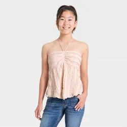 Girls' Strapless Textured Knit Babydoll Tank - art class™ Pink L