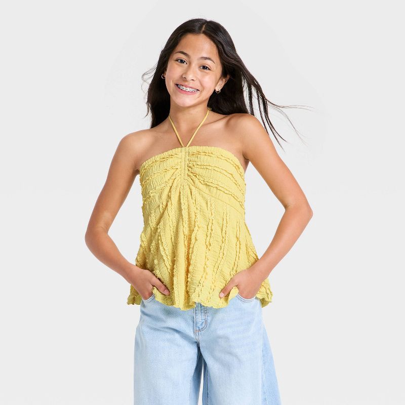 slide 1 of 3, Girls' Strapless Textured Knit Babydoll Tank - art class™ Yellow L, 1 ct