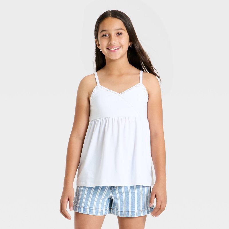 slide 1 of 3, Girls' Knit Babydoll Tank - art class™ White L, 1 ct