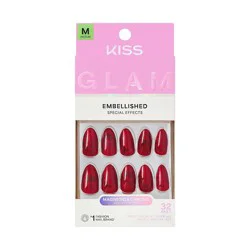 KISS Products Kiss Glam Embellished Press-On Fake Nails - Medium Almond - Famous - 35ct