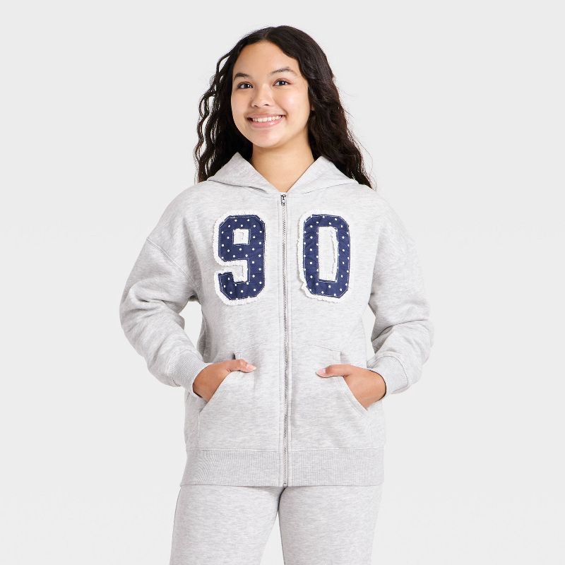 slide 1 of 4, Girls' Oversized Fleece Zip Hoodie art class™ Heather Gray XL, 1 ct