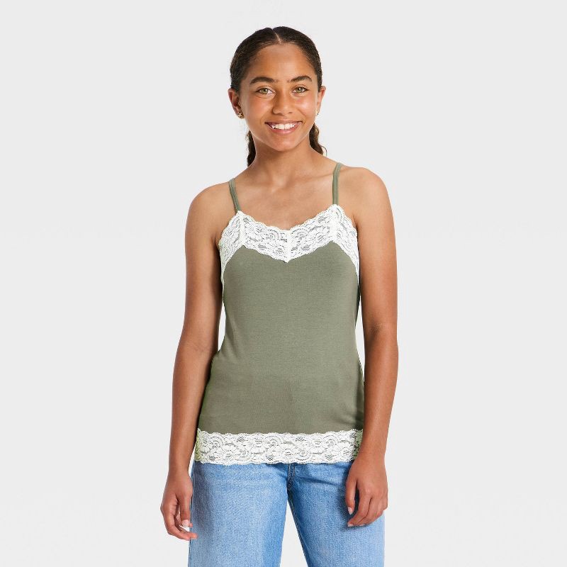slide 1 of 3, Girls' Lace Cami - art class™ Green S, 1 ct