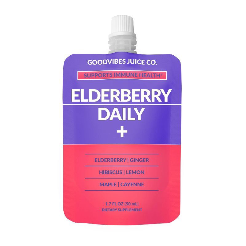 slide 1 of 2, goodvibes juice co. Elderberry Daily Drink - 1.7 fl oz, 1.7 fl oz