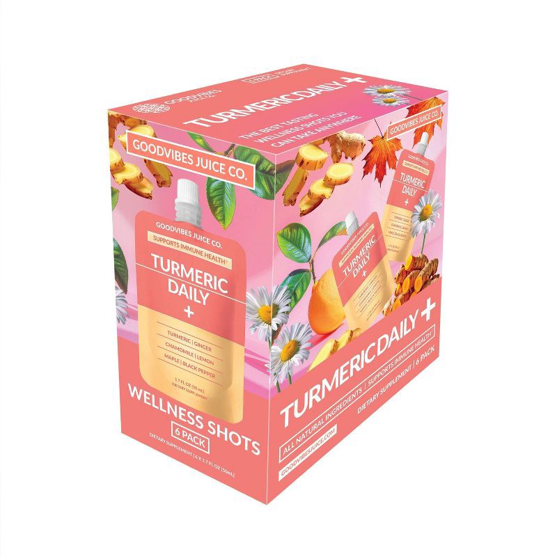 slide 1 of 3, goodvibes juice co. Turmeric Daily Drinks - 10.2 fl oz/6pk, 10.2 fl oz, 6 ct