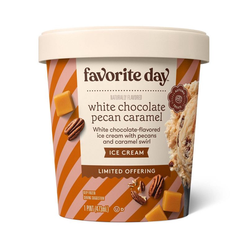 slide 1 of 3, White Chocolate Pecan Caramel Ice Cream - 16 fl oz - Favorite Day™, 16 fl oz