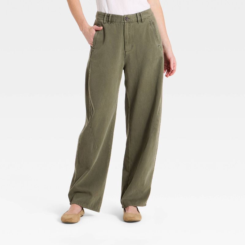 slide 1 of 3, Women's High Rise Barrel Pant - Universal Thread™ Olive Green 2, 1 ct