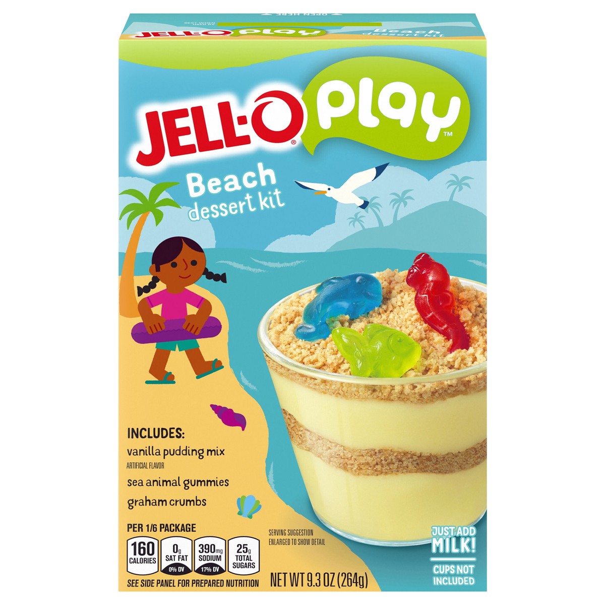 slide 5 of 14, Jell-O Play Beach Dessert Kit with Vanilla Pudding Mix, Sea Animal Gummies & Graham Crumbs, 9.3 oz Box, 9.3 oz