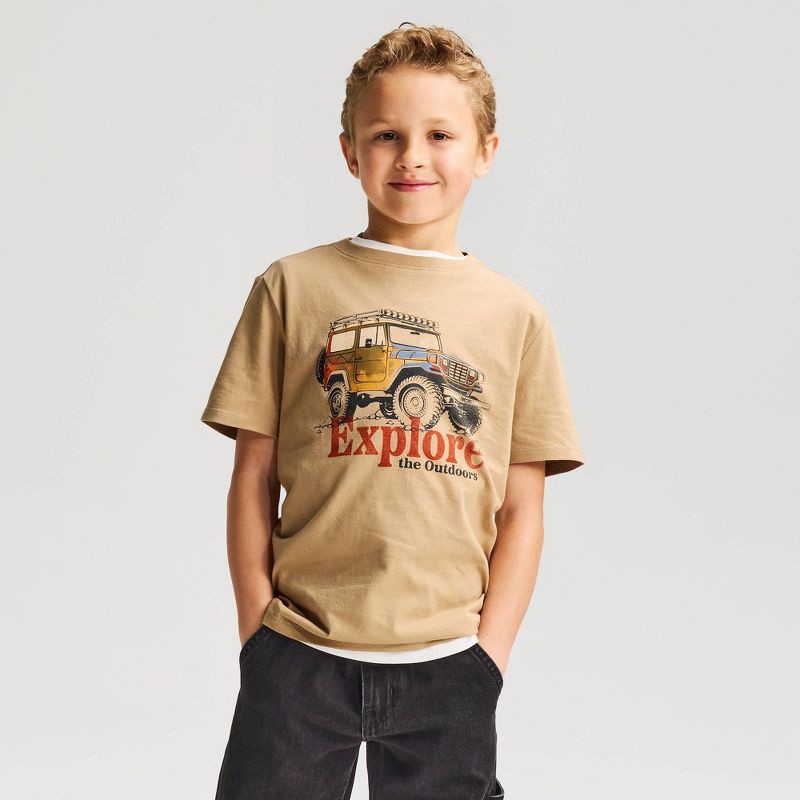 slide 1 of 3, Boys' Short Sleeve 100% Cotton 'Explore' Classic Fit Graphic T-Shirt- Cat & Jack™ Sand M, 1 ct