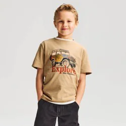 Boys' Short Sleeve 100% Cotton 'Explore' Classic Fit Graphic T-Shirt- Cat & Jack™ Sand M