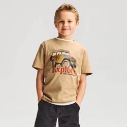 Boys' Short Sleeve 100% Cotton 'Explore' Classic Fit Graphic T-Shirt- Cat & Jack™ Sand XL