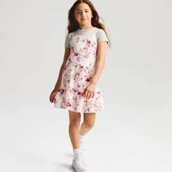 Girls' Drop Waist Floral Printed Dress - Cat & Jack™ Cream M