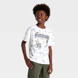 Boys' Pokemon Short Sleeve Tie-Dye Front and Back Graphic T-Shirt - White M