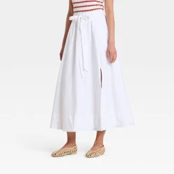 Women's Belted Maxi A-Line Skirt - A New Day™ White M