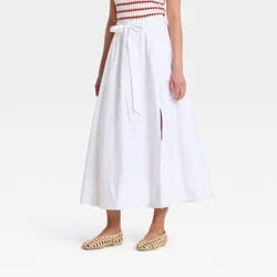Women's Belted Maxi A-Line Skirt - A New Day™ White M