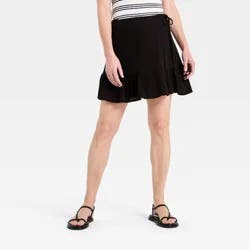 Women's Cotton Mini Wrap Skirt - Universal Threads™ Black L