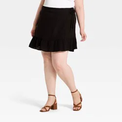 Women's Cotton Mini Wrap Skirt - Universal Threads™ Black XXL