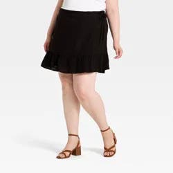 Women's Cotton Mini Wrap Skirt - Universal Threads™ Black XXL
