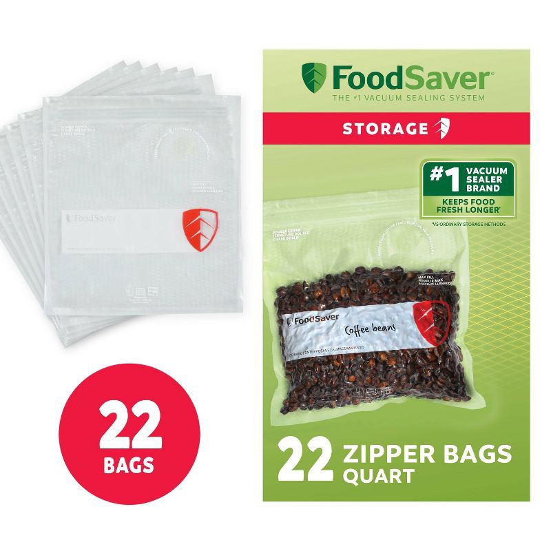 slide 1 of 6, FoodSaver 22pk Storage Quart Zipper Bags, 22 ct