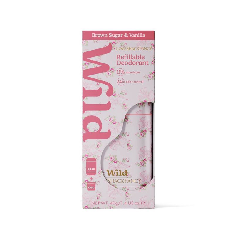 slide 1 of 2, LoveShackFancy x Target - Wild Cosmetics Rosa Beaux Refillable Deodorant - Brown Sugar & Vanilla - 1.4oz - Pink Mint, 1.4 oz