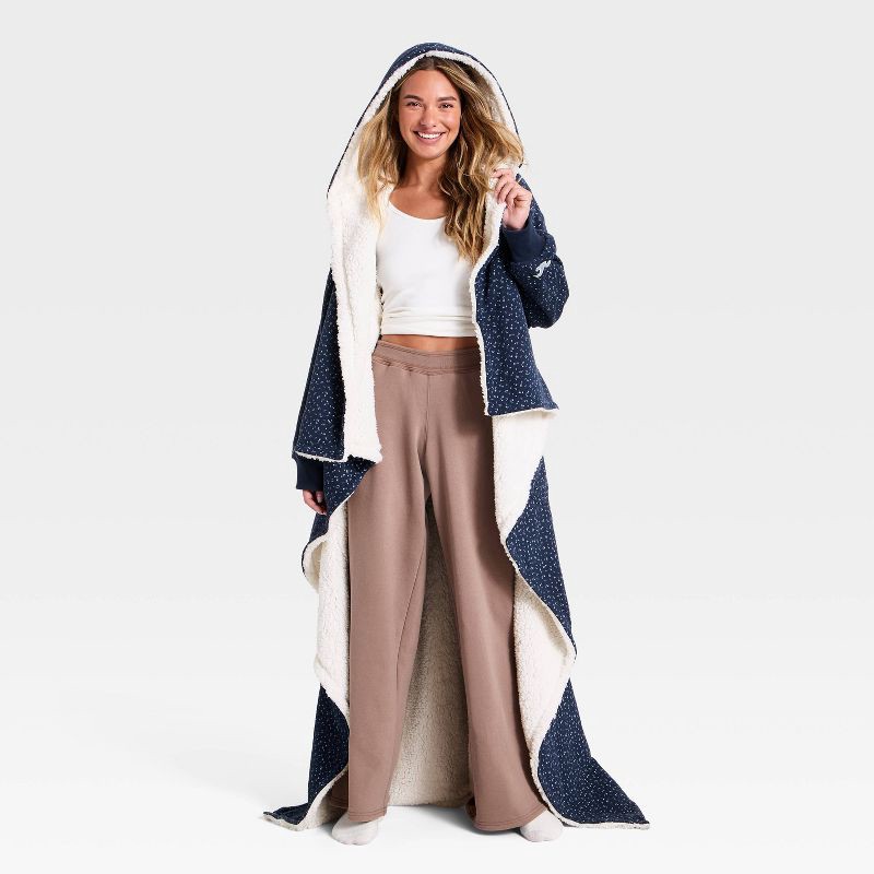 slide 1 of 4, Ditsy Floral Hooded Throw Blanket Navy Blue - The Hollister Collection at Target, 1 ct