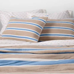 Twin/Twin Extra Long Reversible Jersey Puff Comforter Set Blue/Brown Stripe - The Hollister Collection at Target