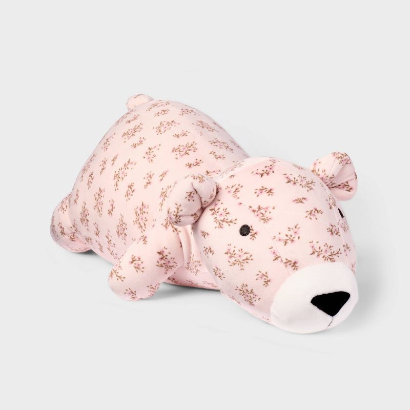 slide 1 of 3, Pink Floral Bear Weighted Plush Throw Pillow - The Hollister Collection at Target, 1 ct