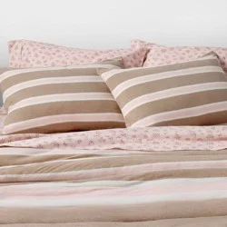 Twin/Twin Extra Long Reversible Jersey Puff Comforter Set Pink/Brown Stripe - The Hollister Collection at Target