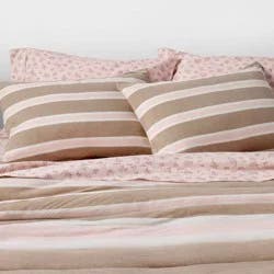Twin/Twin Extra Long Reversible Jersey Puff Comforter Set Pink/Brown Stripe - The Hollister Collection at Target