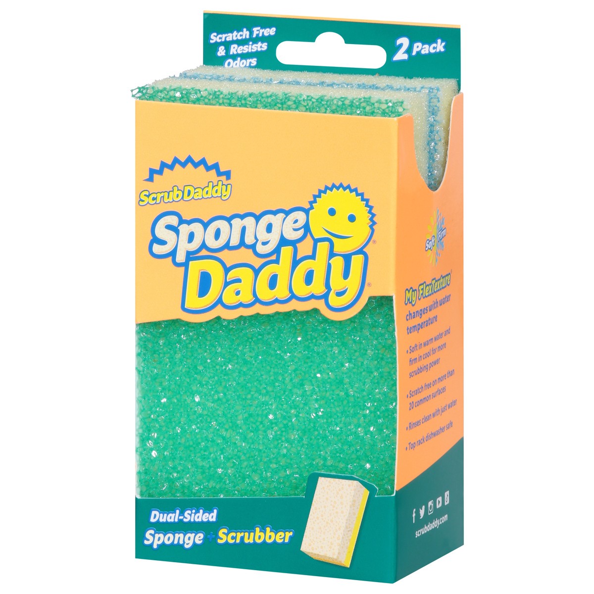 slide 10 of 11, Sponge Daddy Dual-Sided Sponge + Scrubber 2 ea, 1 ct