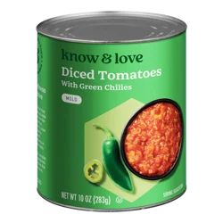 Know & Love Mild Green Chili Diced Tomatoes 10 Ounces