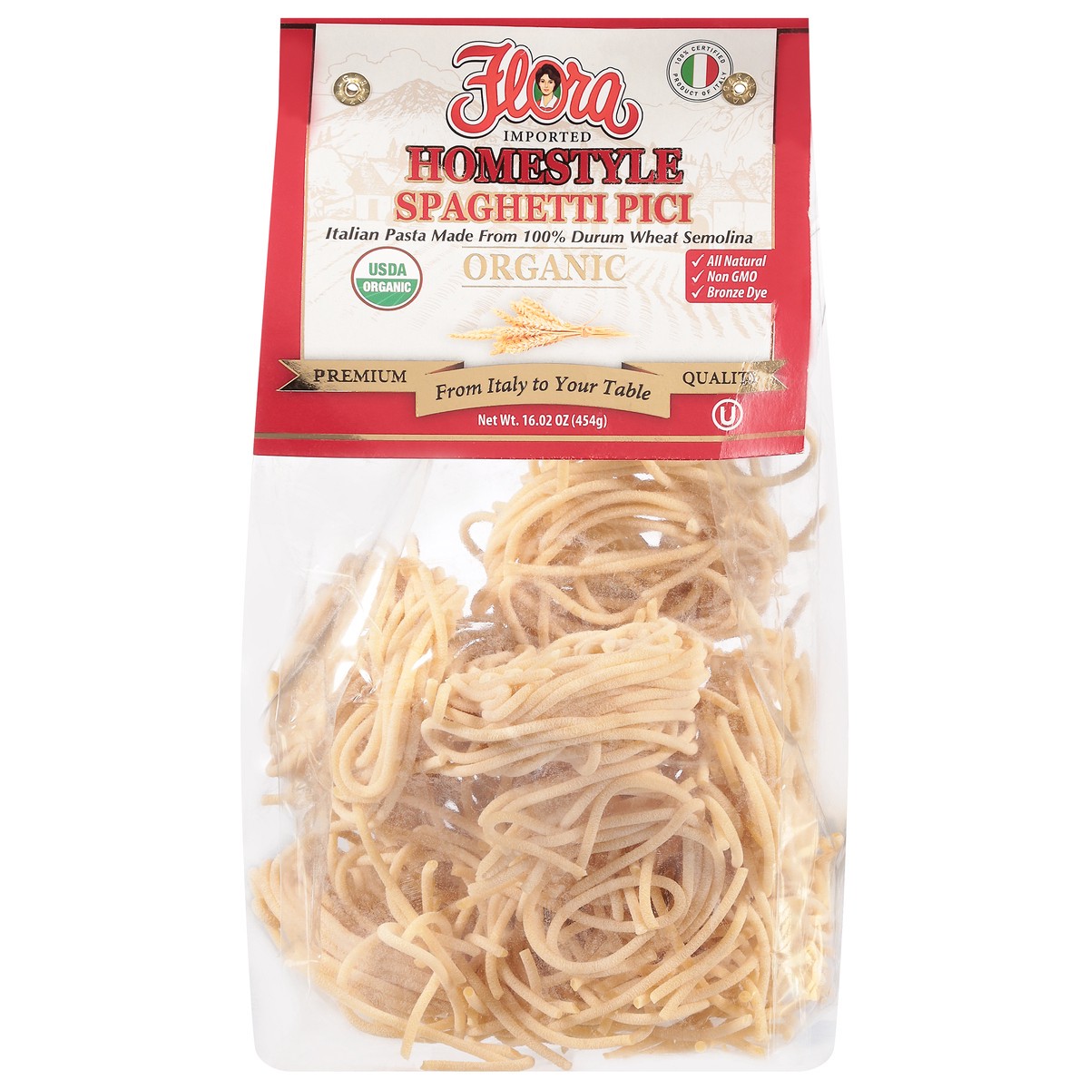 slide 1 of 9, Flora Organic Homestyle Spaghetti Pici 16.02 oz, 16 oz