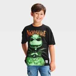 Boys' Disney The Nightmare Before Christmas Short Sleeve Glow in the Dark Halloween Graphic T-Shirt - Black L