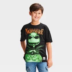 Boys' Disney The Nightmare Before Christmas Short Sleeve Glow in the Dark Halloween Graphic T-Shirt - Black L