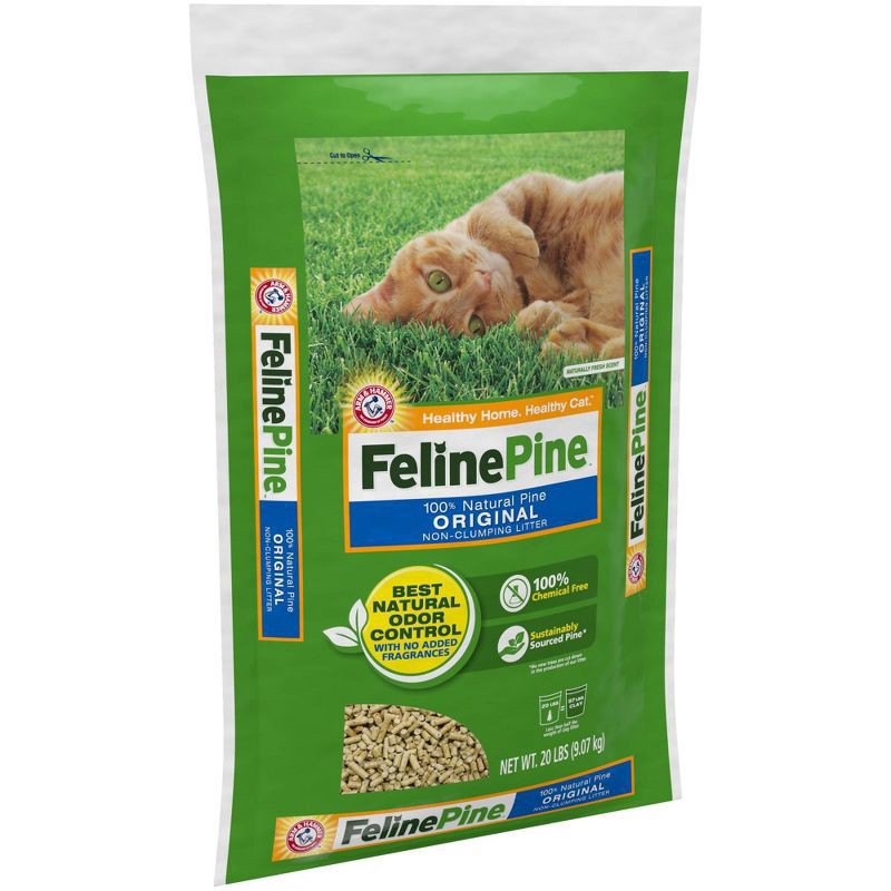 slide 3 of 7, ARM & HAMMER Feline Pine Fragrance Free 100% Natural Pine, Odor Control, Non-Clumping Cat Litter - 20lbs, 20 lb