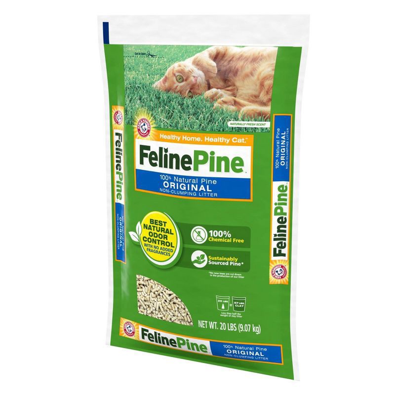 slide 7 of 7, ARM & HAMMER Feline Pine Fragrance Free 100% Natural Pine, Odor Control, Non-Clumping Cat Litter - 20lbs, 20 lb