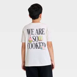Boys' SpongeBob SquarePants Short Sleeve "We Are So Cooked" Front and Back Graphic T-Shirt - Off-White S