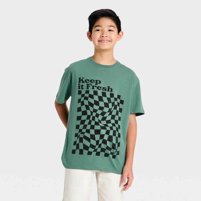 slide 1 of 4, Grayson Threads Kids Boys' Short Sleeve "Keep It Fresh" Oversized Graphic T-Shirt - Green S, SM