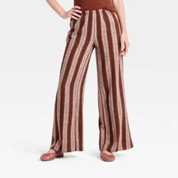 Women's Essential Linen Pull-On Pants - A New Day™ Brown Striped S