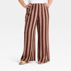 Women's Essential Linen Pull-On Pants - A New Day™ Brown Striped XXL